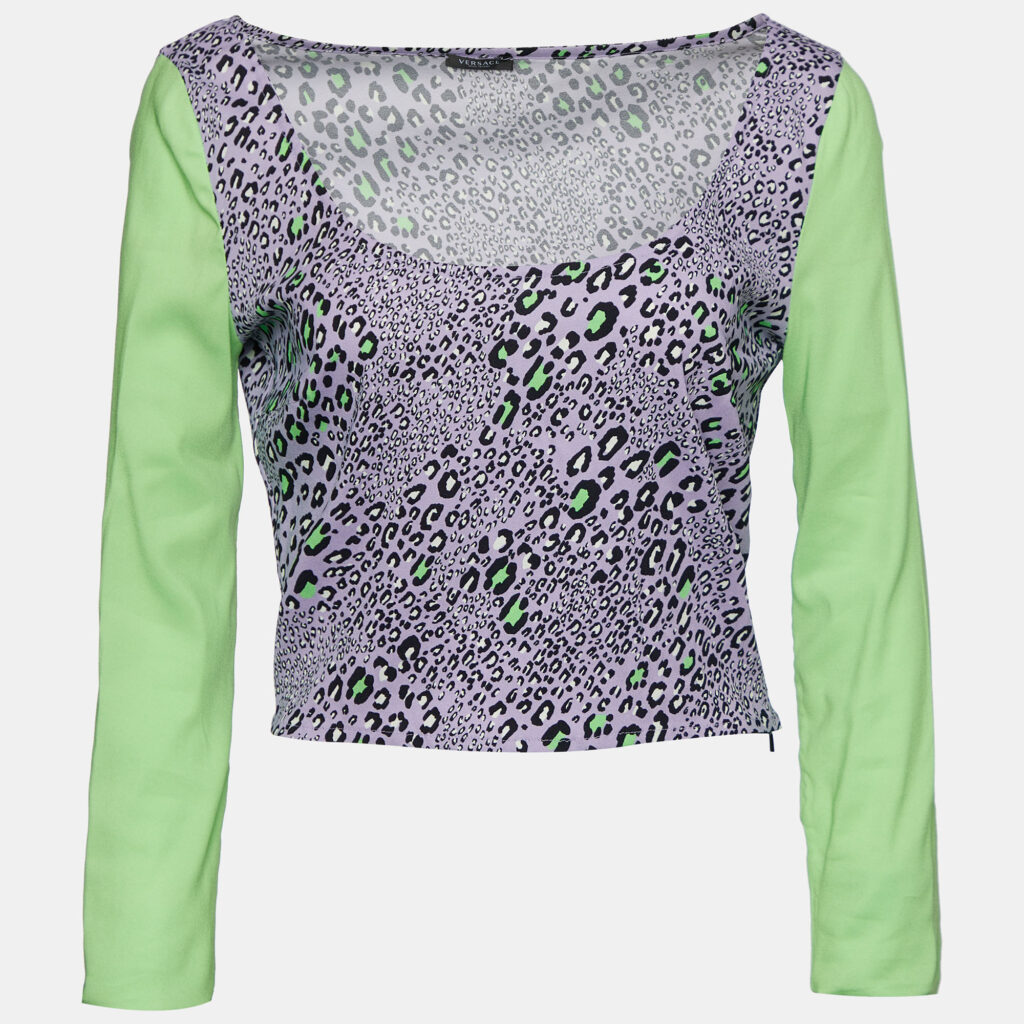luxury-women-versace-new-clothes-p690288-002 Versace Purple Leopard Print Knit Crop Top L
