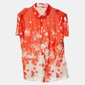 Versace Orange Floral Print Silk Crepe Button Front Blouse M