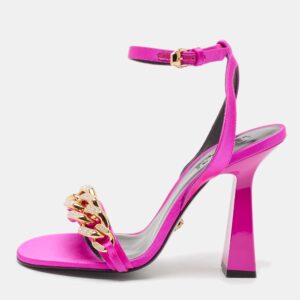 Versace Pink Satin Medusa Chain Ankle Strap Sandals Size 40