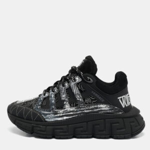 Versace Black Leather and Canvas Trigreca Sneakers Size 35
