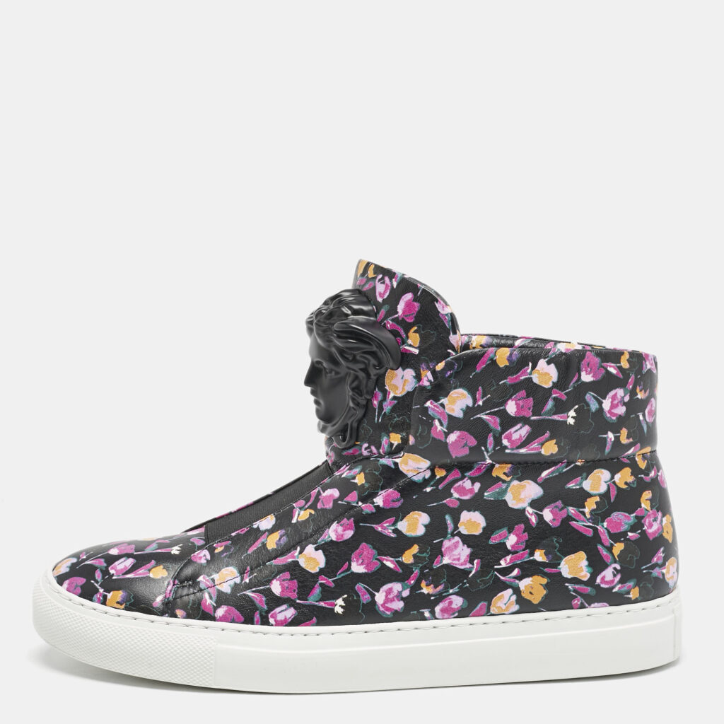 Versace Multicolor Floral Print Leather Medusa High Top Sneakers Size 38