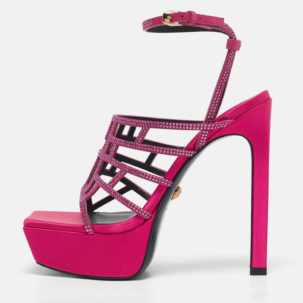luxury-women-versace-new-shoes-p1129679-010 Versace Pink Satin Crystal Embellished Platform Sandals Size 39