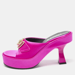 Versace Fuchsia Satin Medusa Biggie Slide Sandals Size 36
