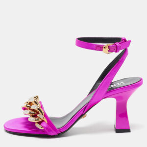 Versace Pink Satin Medusa Chain Ankle Strap Sandals Size 36