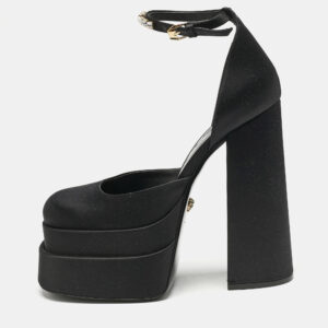 versace black satin medusa aevitas double platform pumps size 39