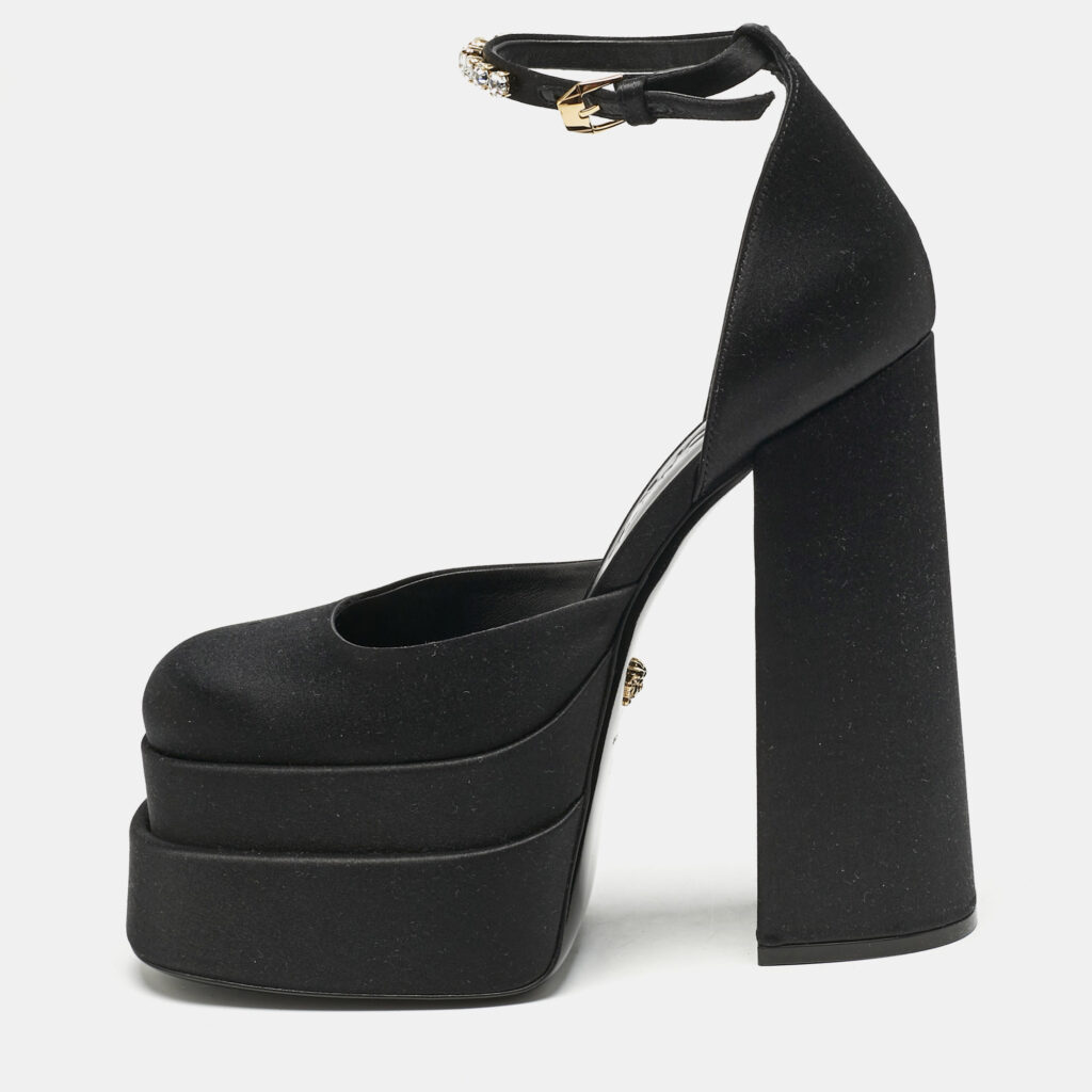 luxury-women-versace-new-shoes-p1159927-001.jpg Versace Black Satin Medusa Aevitas Double Platform Pumps Size 39