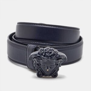 Versace Navy Blue Leather Medusa Buckle Belt 80CM
