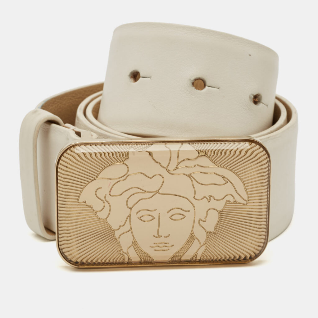 luxury-women-versace-used-accessories-p1138735-002 Versace White Leather Medusa Rectangle Buckle Belt 85 CM