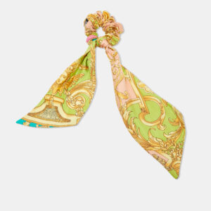 Versace Multicolor Barocco Print Silk Scrunchie