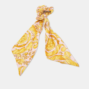 Versace Pink Barocco Print Silk Scrunchie