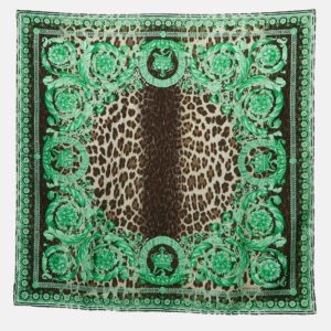 Versace Green Animal & Baroque Print Silk Square Scarf