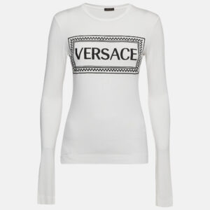 Versace White Logo Print Jersey Long Sleeve T-Shirt M