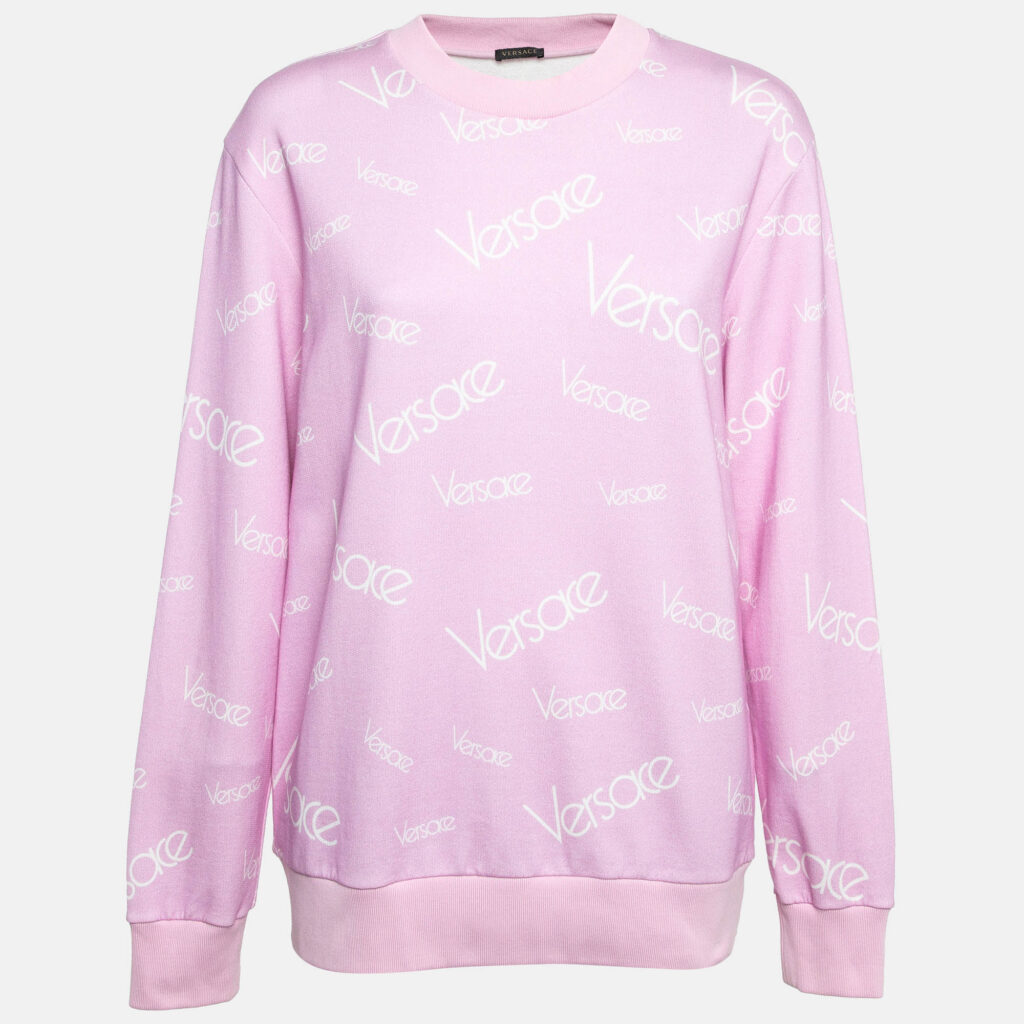 luxury-women-versace-used-clothes-p1031936-001 Versace Pink Monogram Print Cotton Crew Neck Sweatshirt M