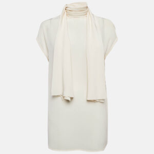 versace cream silk tie-up neck sleeveless blouse m