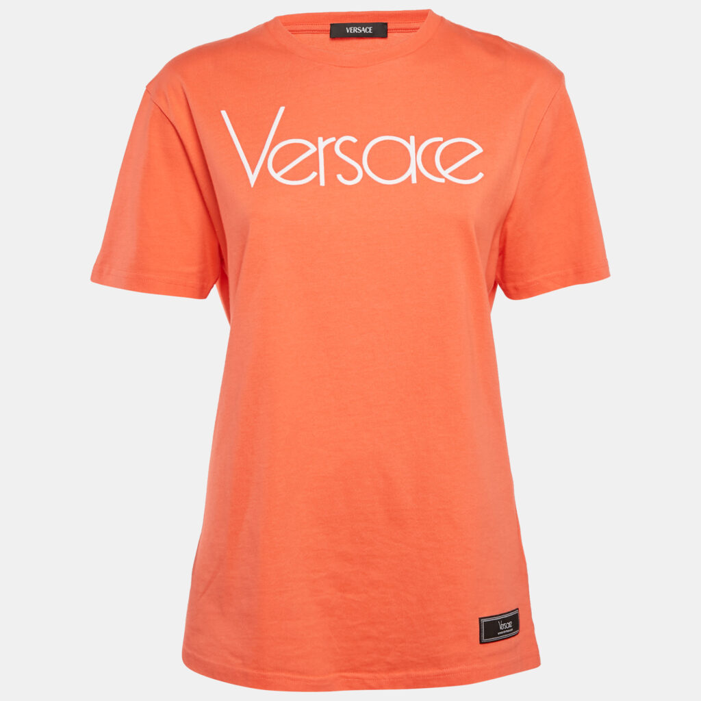 Versace Coral Pink 1978 Re-Edition Cotton Crew Neck T-Shirt S