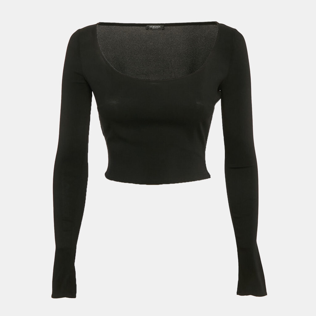 Versace Black Jersey Long Sleeve Crop Top S