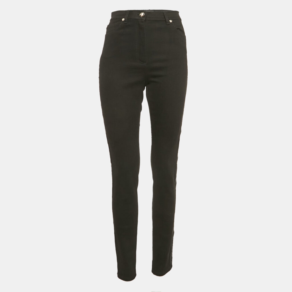 luxury-women-versace-used-clothes-p1110780-003 Versace Black Embroidered Denim Skinny Jeans M Waist 28"