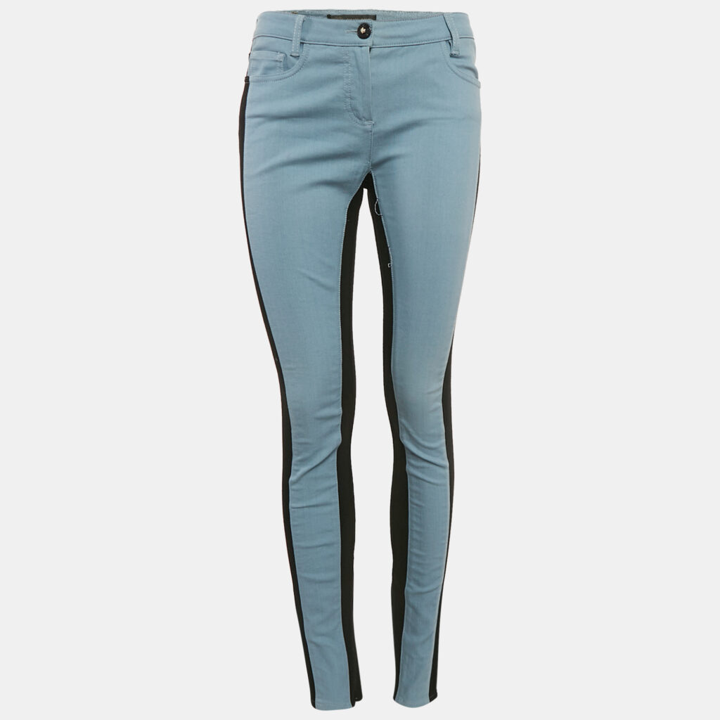 luxury-women-versace-used-clothes-p1122179-006 Versace Blue/Black Denim and Cotton Skinny Jeans M Waist 28"