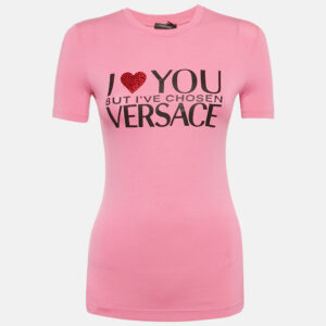 Versace Pink I love Versace Print Jersey T-Shirt XS
