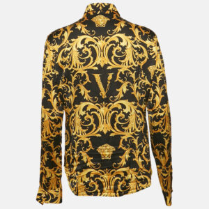 versace black/yellow barocco print satin silk shirt m