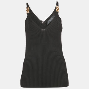 Versace Black Rib Knit Medusa Detail Tank Top L