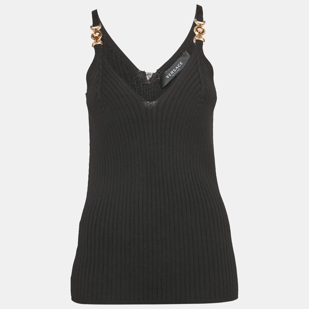 luxury-women-versace-used-clothes-p1124875-008 Versace Black Rib Knit Medusa Detail Tank Top L