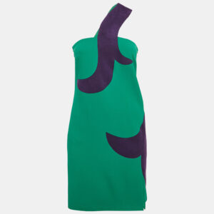 Versace Green Wool Applique Detail One-Shoulder Mini Dress S