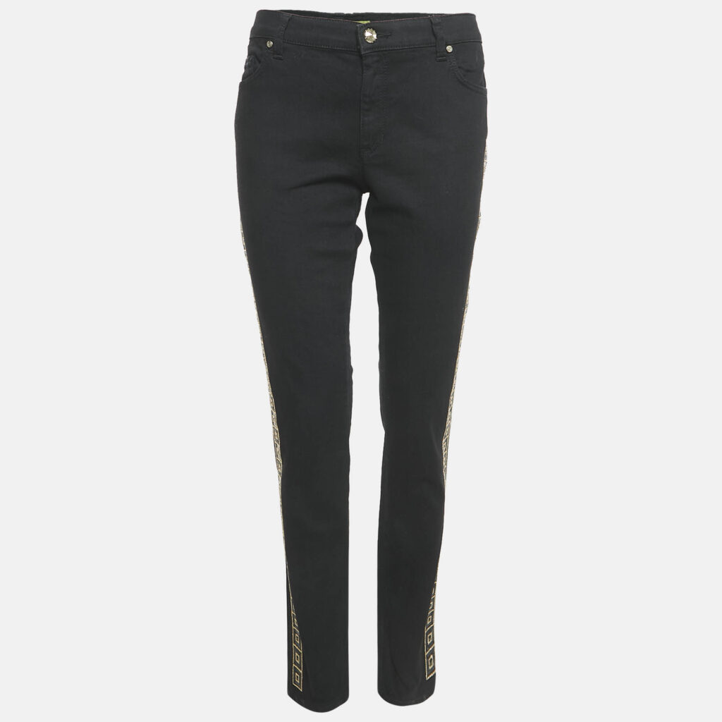 luxury-women-versace-used-clothes-p1142374-001 Versace Jeans Black Denim Side Stud Detail Jeans L Waist 35"