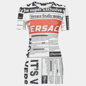 Versace White Newspaper Print Cotton Crew Neck T-Shirt S