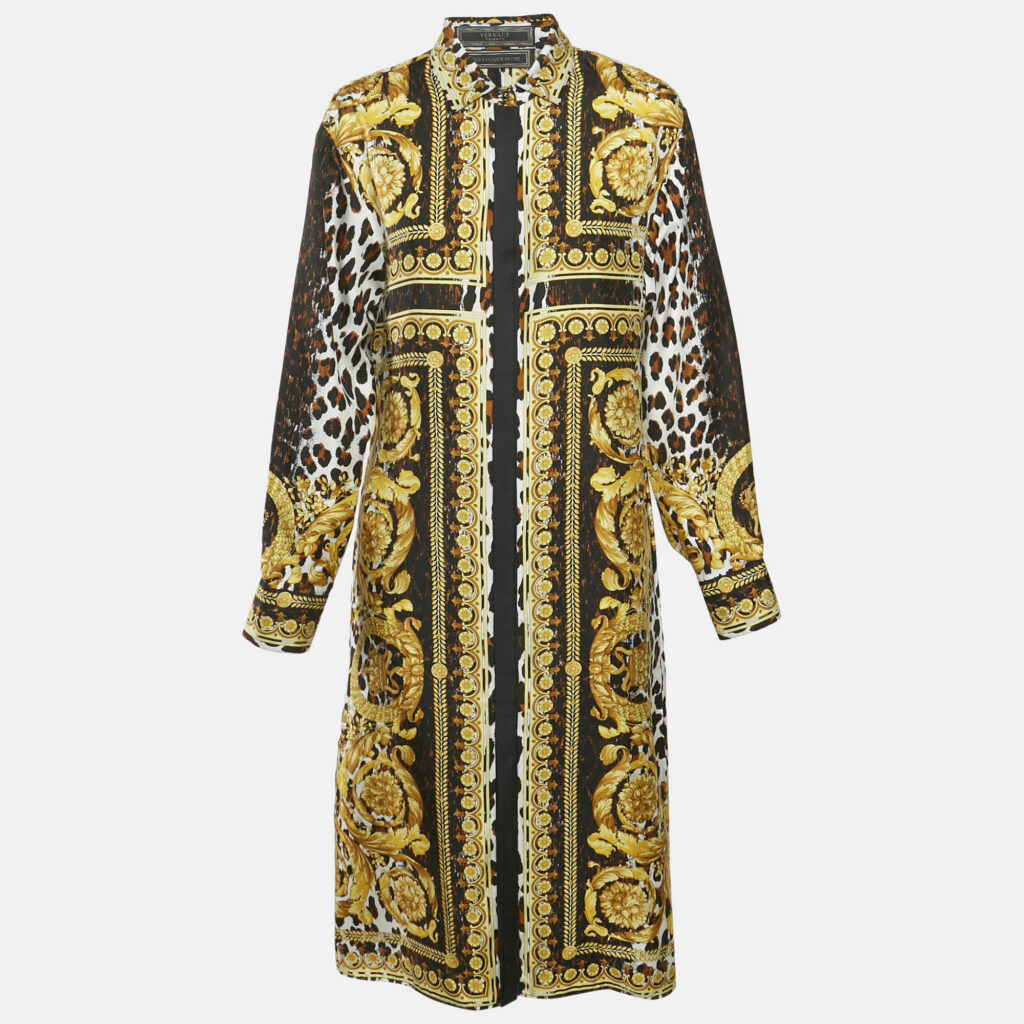 luxury-women-versace-used-clothes-p1166738-001 Versace Tribute Black Silk Wild Baroque SS 1992 Shirt Dress M