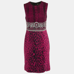 Versace Pink Baroque Snake Print Crepe Sleeveless Dress M