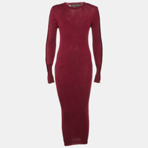 Versace Burgundy Wool Knit Button Detail Maxi Dress M