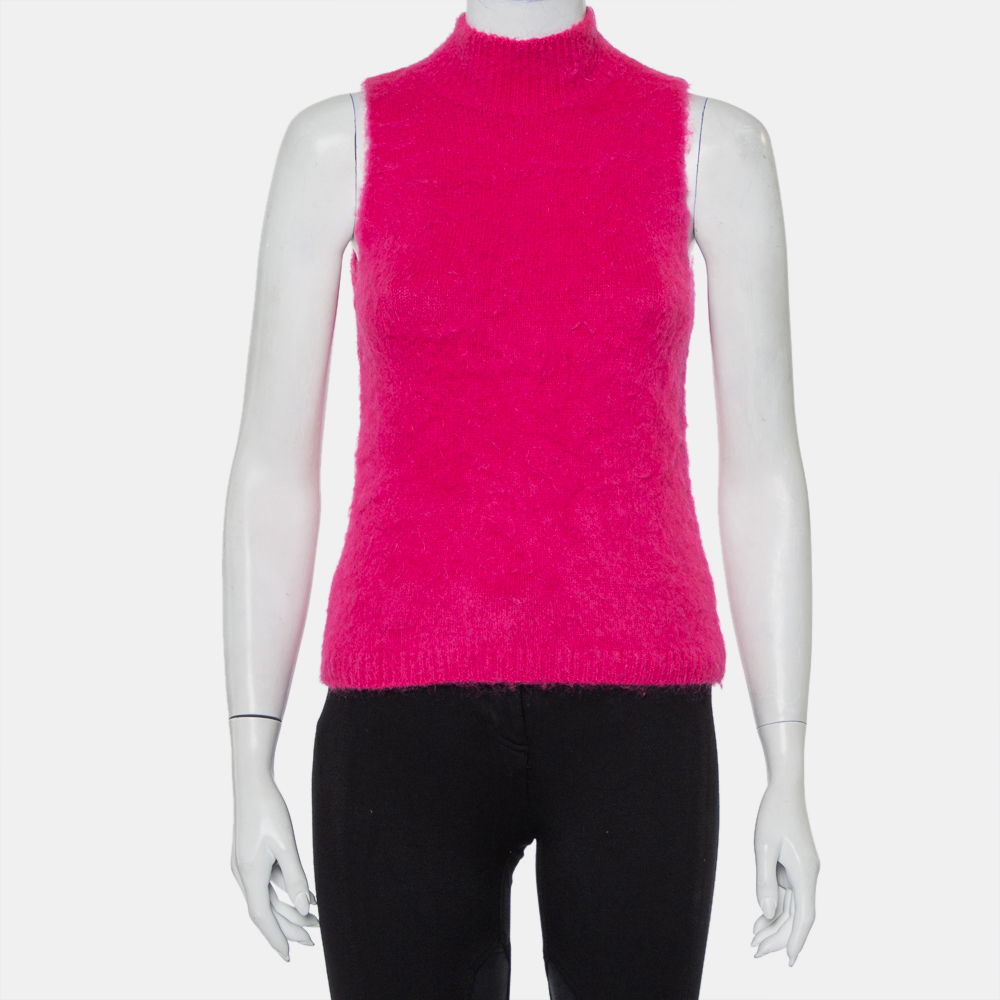 luxury-women-versace-used-clothes-p423631-009 Versace Pink Mohair High Neck Sleeveless Tank Top M