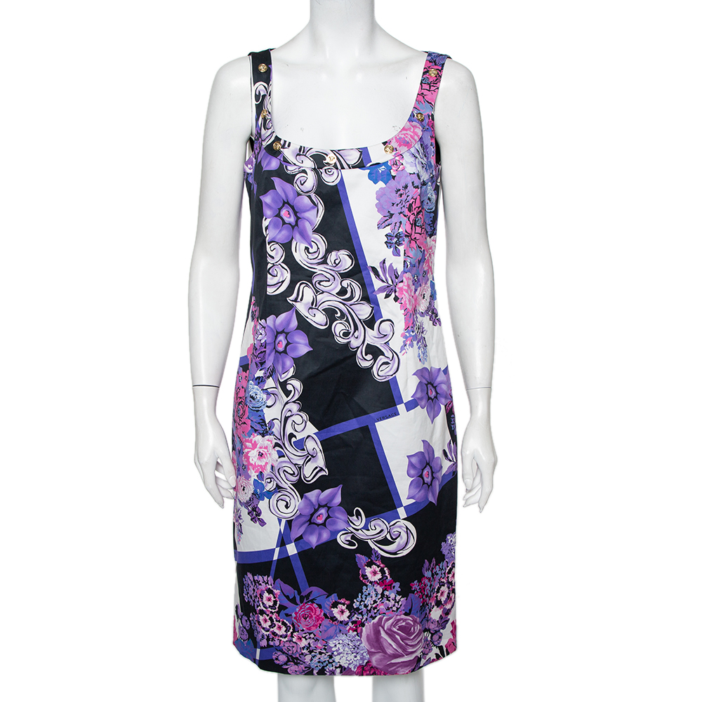 luxury-women-versace-used-clothes-p466780-001 Versace Multicolor Printed Cotton Scoop Neck Sleeveless Shift Dress L