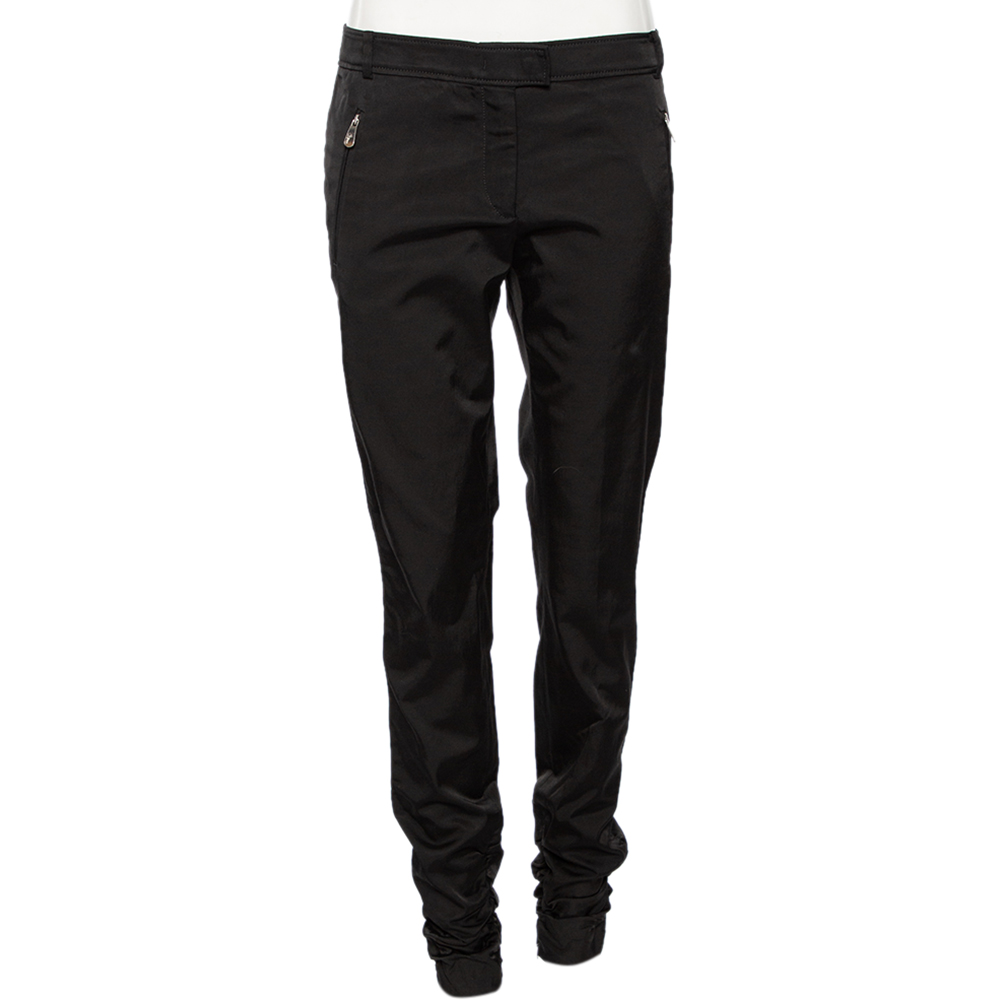 Versace Collection Black Cotton Blend Ruched Hem Trousers M