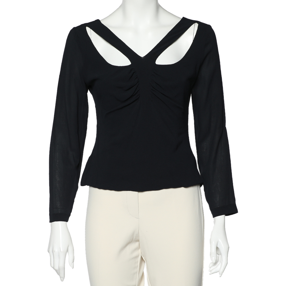 luxury-women-versace-used-clothes-p603960-004-1 Versace Vintage Black Silk Chiffon Cut Out Detail Top L