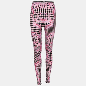 Versace Pink Stretch Knit Striped & Baroque Print Leggings S