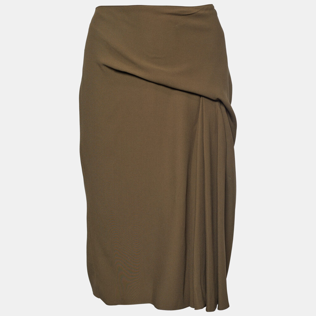 luxury-women-versace-used-clothes-p690317-003-1 Versace Moss Green Crepe Draped Knee-Length Skirt S