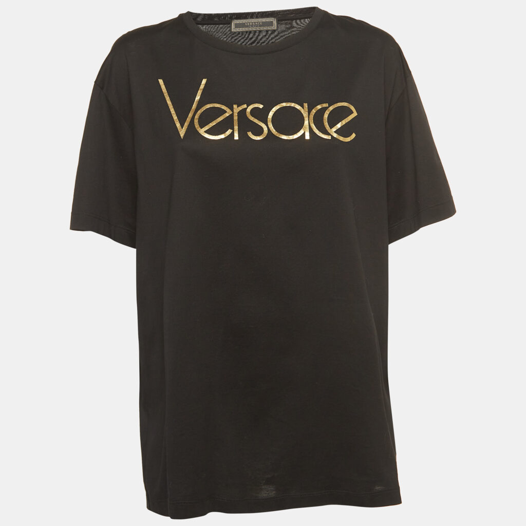 luxury-women-versace-used-clothes-p918018-004 Versace Tribute Black Logo Cotton T-Shirt L