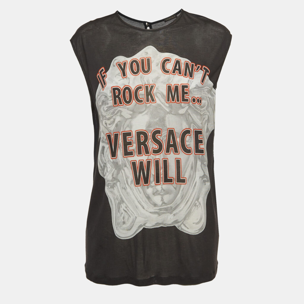 luxury-women-versace-used-clothes-p924029-002 Versace Black Printed Jersey Loose Fit Tank Top S