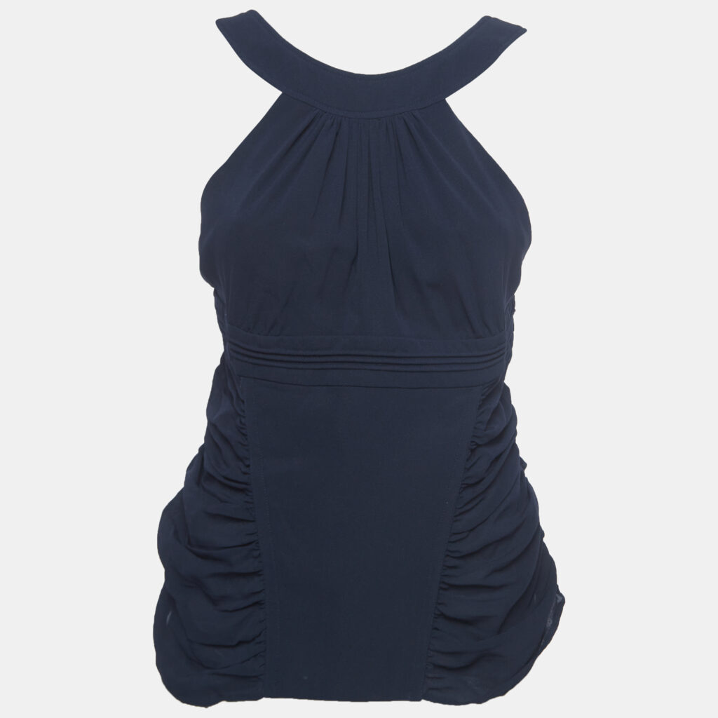 luxury-women-versace-used-clothes-p928022-001 Versace Navy Blue Silk Ruched Strappy Top L