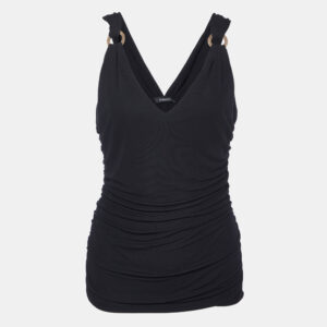 Versace Black Crepe Ruched Sleeveless Top S