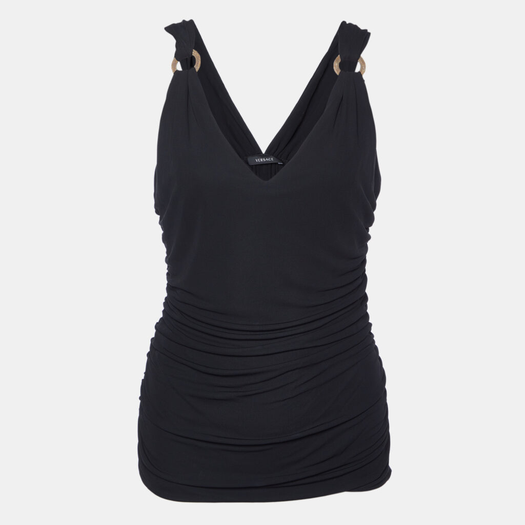 luxury-women-versace-used-clothes-p991829-002 Versace Black Crepe Ruched Sleeveless Top S
