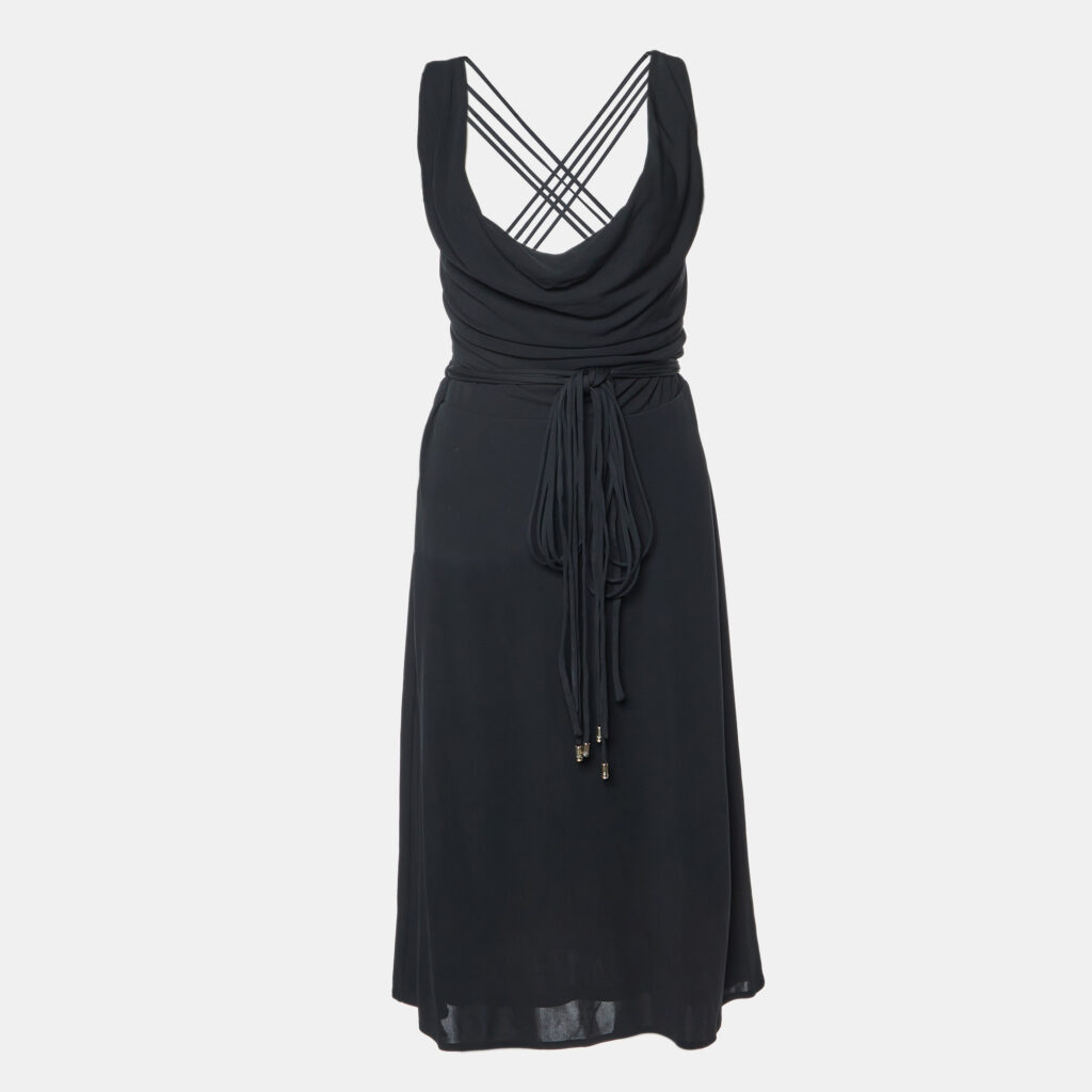 luxury-women-versace-used-clothes-p991839-002 Versace Black Crepe Lace Up Back Sleeveless Dress L