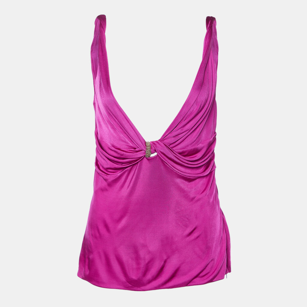 luxury-women-versace-used-clothes-p991844-003 Versace Pink Jersey Knotted Sleeveless Top M