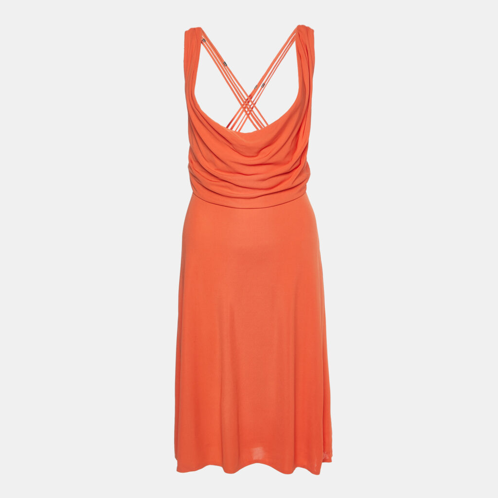 luxury-women-versace-used-clothes-p993661-002 Versace Orange Crepe Lace Up Detail Midi Dress L