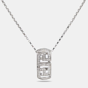 Versace Greca Diamond 18k White Gold Pendant Necklace
