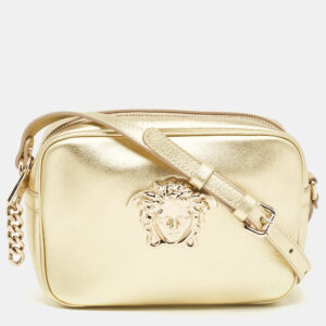 versace gold leather medusa camera crossbody bag
