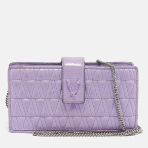 Versace Lilac Quilted Patent Leather Virtus Wallet on Chain