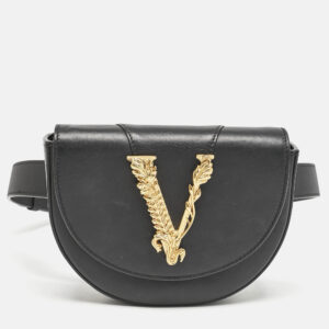Versace Black Leather Virtus Convertible Belt Bag